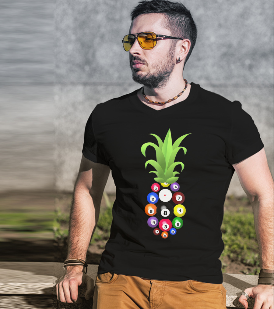 Billiards Pineapple Eight Ball Hawaiian Aloha Beach Hawaii Pool Balls Fruit Fusion T-Shirt