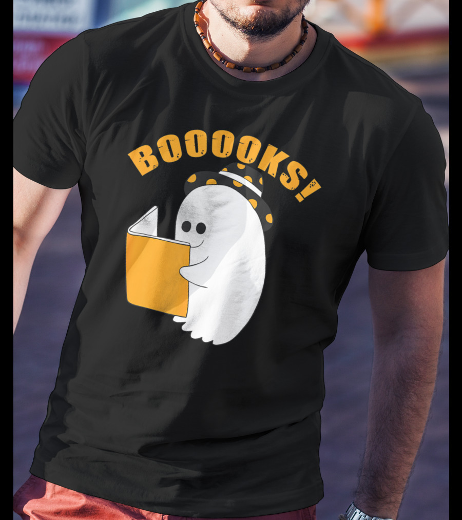 Booooks Cute Ghost Halloween Library Reading Books T-Shirt