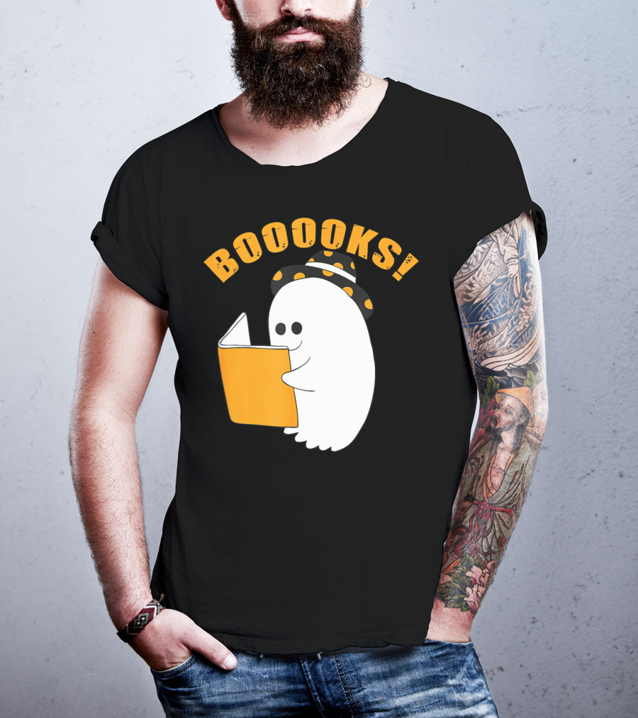 Booooks Cute Ghost Halloween Library Reading Books T-Shirt