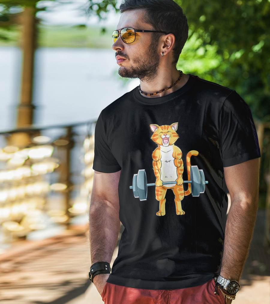 Cat Powerlifting Deadlift Gym Lifting Weights T-Shirt