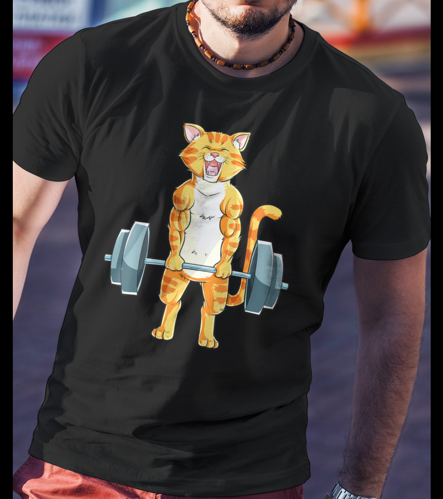 Cat Powerlifting Deadlift Gym Lifting Weights T-Shirt