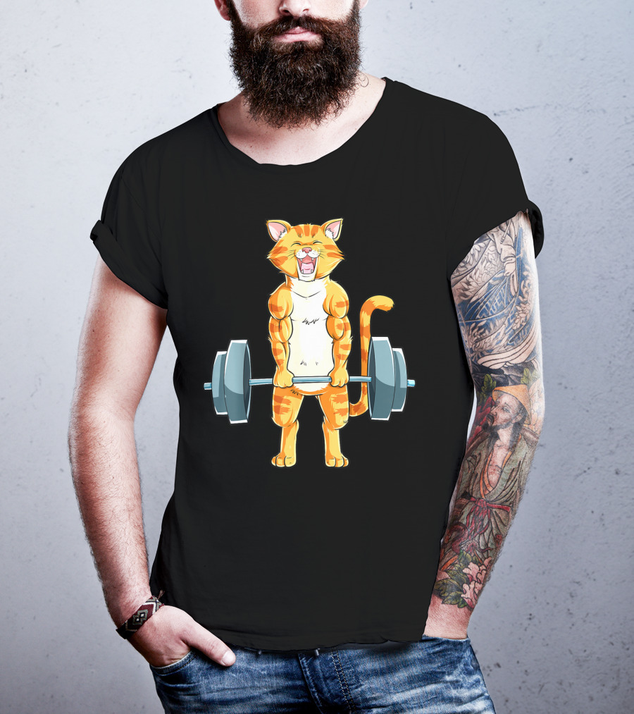 Cat Powerlifting Deadlift Gym Lifting Weights T-Shirt