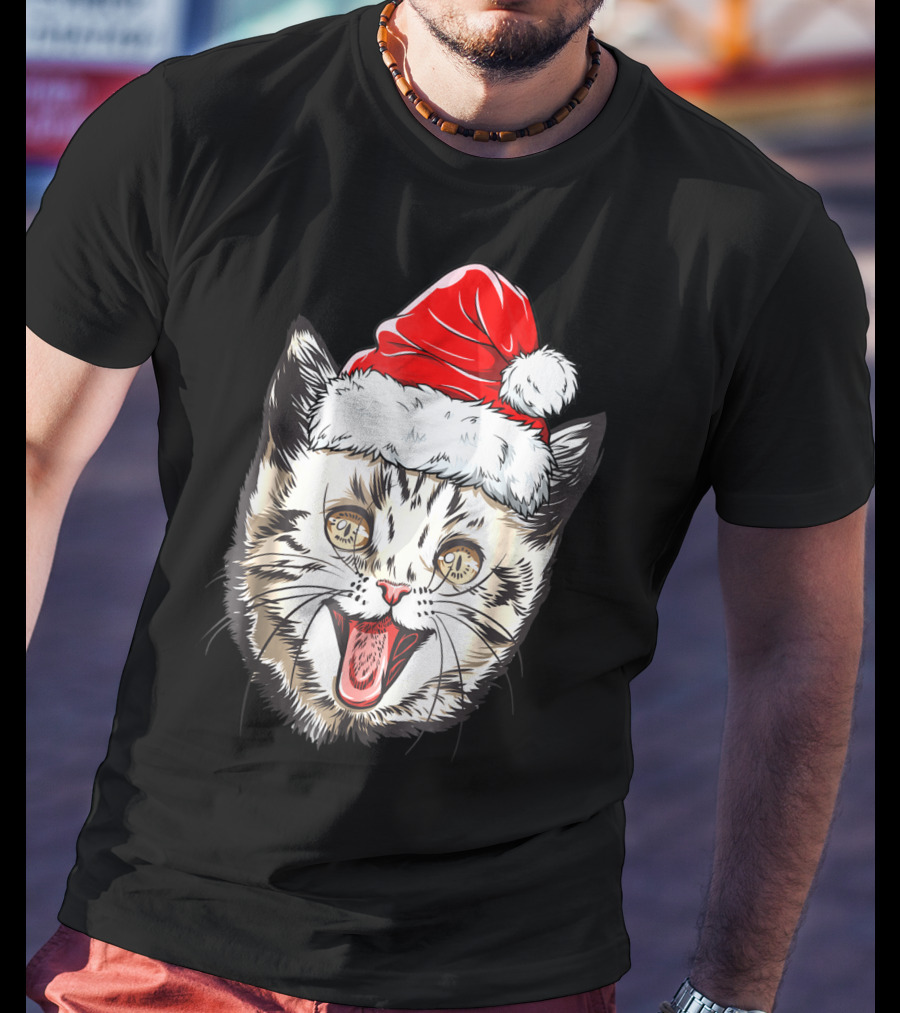 Festive Cat Santa Holiday Cheer T-Shirt