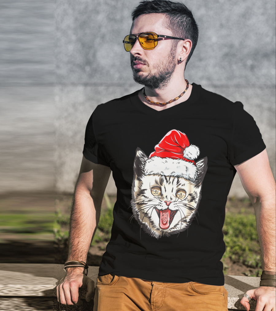 Festive Cat Santa Holiday Cheer T-Shirt