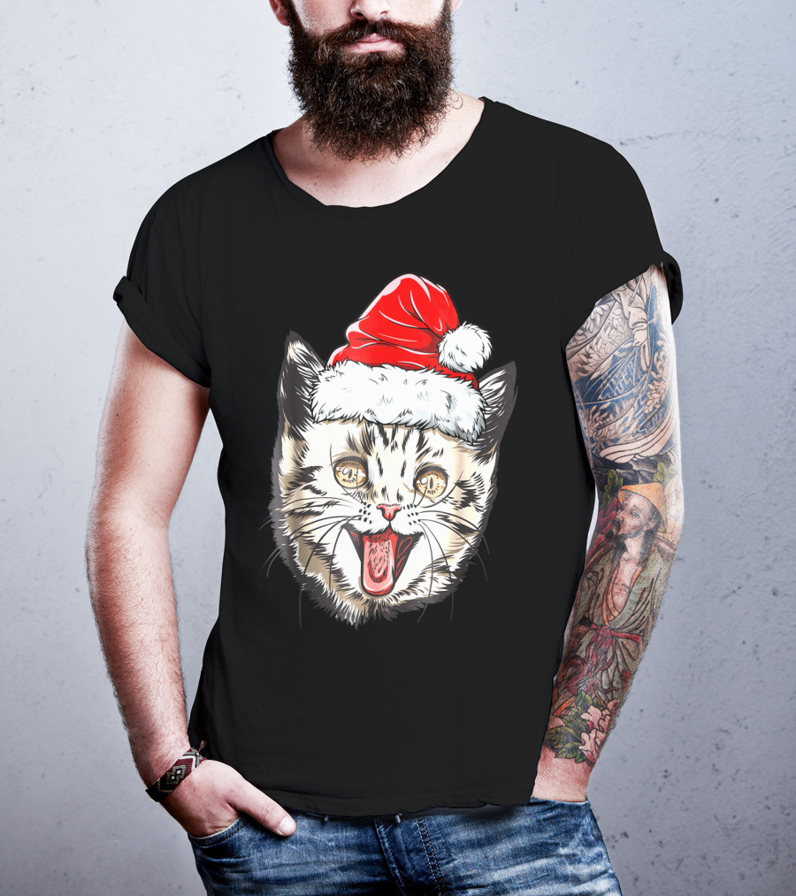 Festive Cat Santa Holiday Cheer T-Shirt
