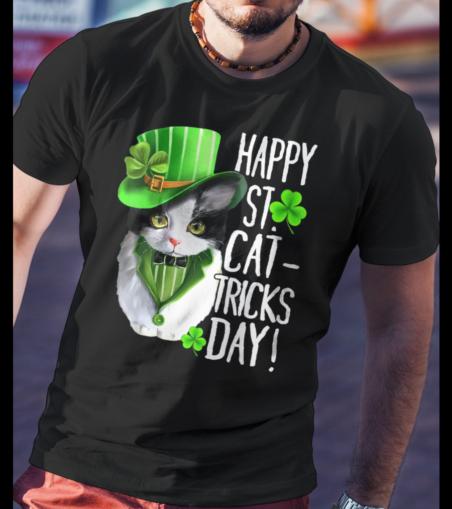 Happy St. Cat-Tricks Day Leprechaun Cat Shamrock T-Shirt