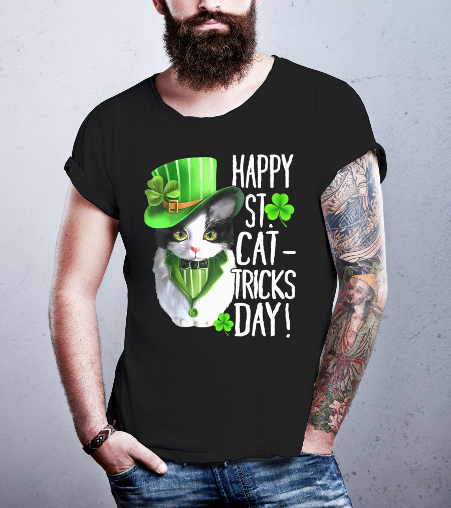 Happy St. Cat-Tricks Day Leprechaun Cat Shamrock T-Shirt