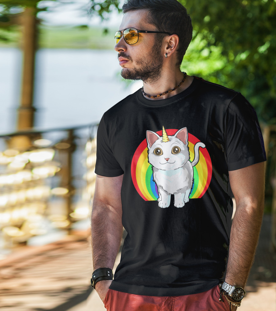 Rainbow Cat Unicorn Horn Kitten T-Shirt