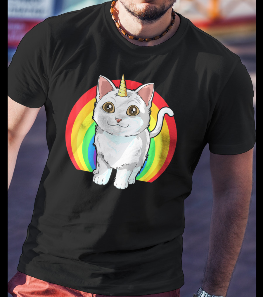 Rainbow Cat Unicorn Horn Kitten T-Shirt