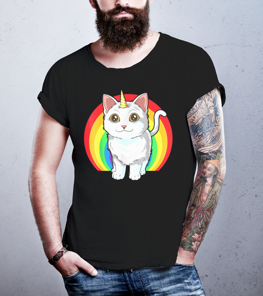 Rainbow Cat Unicorn Horn Kitten T-Shirt