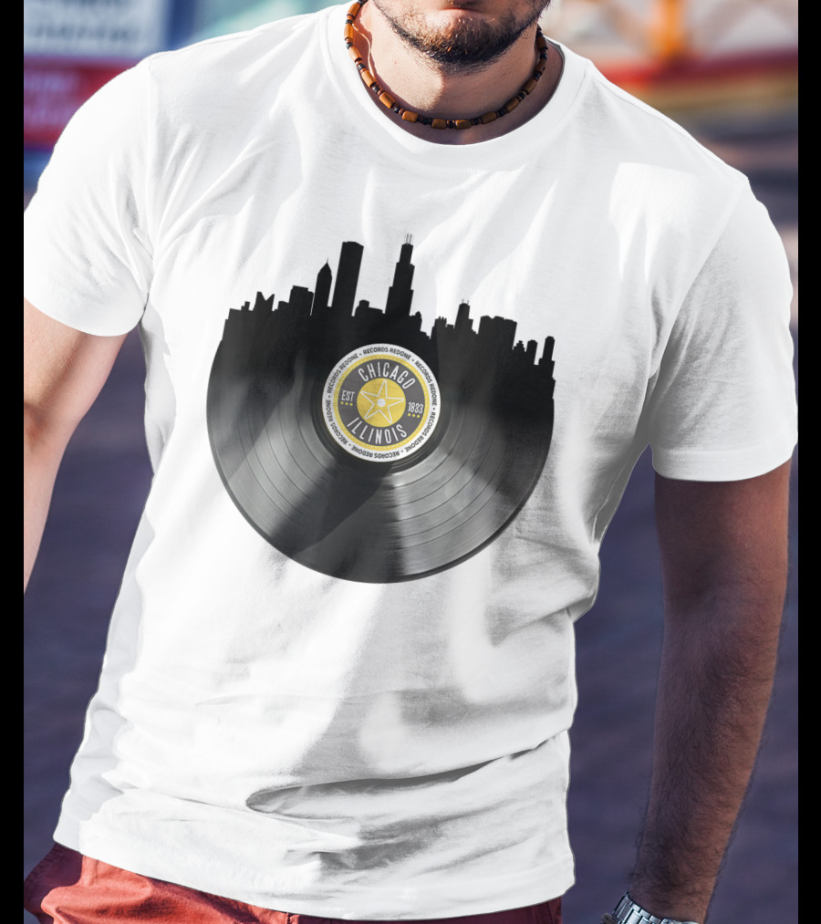 Chicago Illinois Vinyl Record Skyline EST 1833 T-Shirt