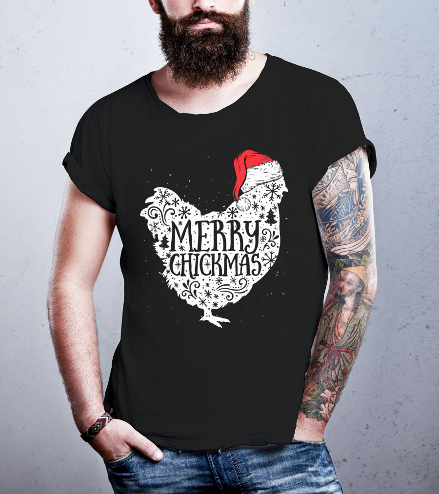 Merry Chickmas Chicken With Santa Claus Hat T-Shirt