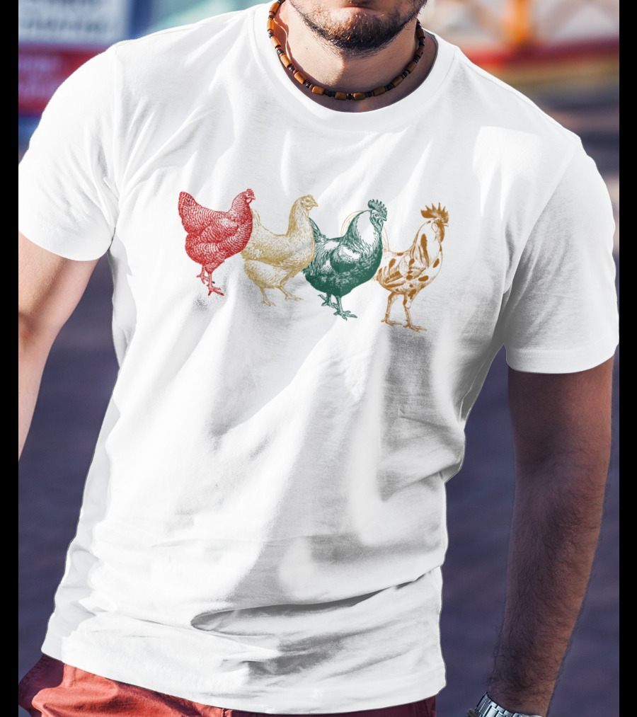 Vintage Colorful Chickens Farm Poultry Farmer T-Shirt