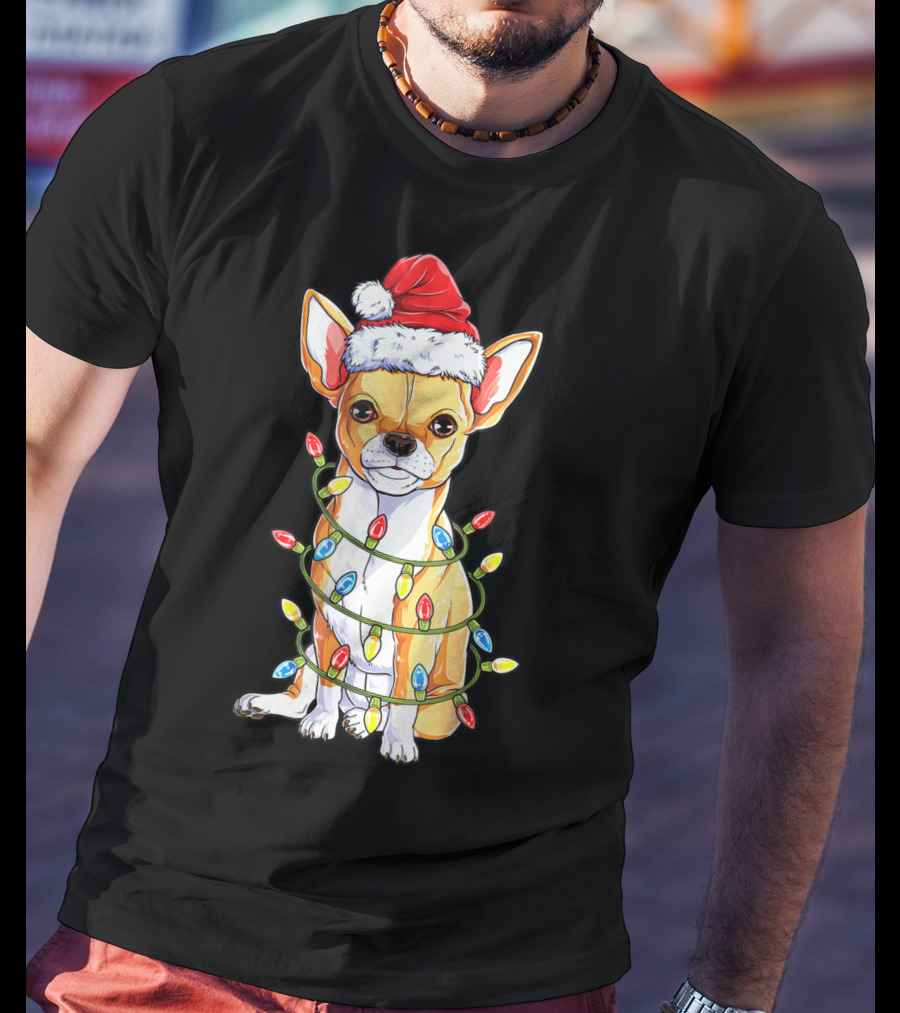 Chihuahua Christmas Santa Hat Holiday Lights Dog T-Shirt