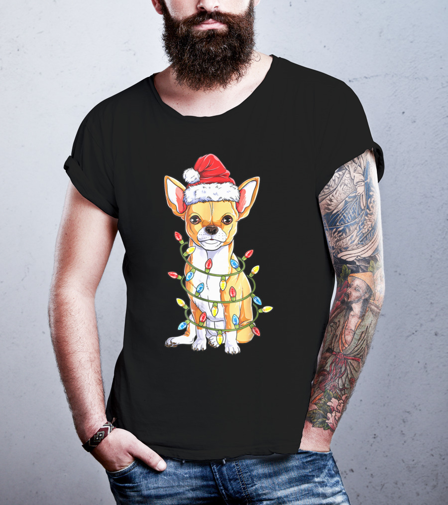 Chihuahua Christmas Santa Hat Holiday Lights Dog T-Shirt