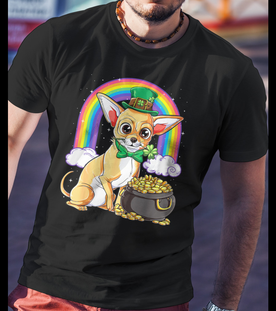 Chihuahua St Patricks Day Leprechaun Rainbow Pot Of Gold T-Shirt