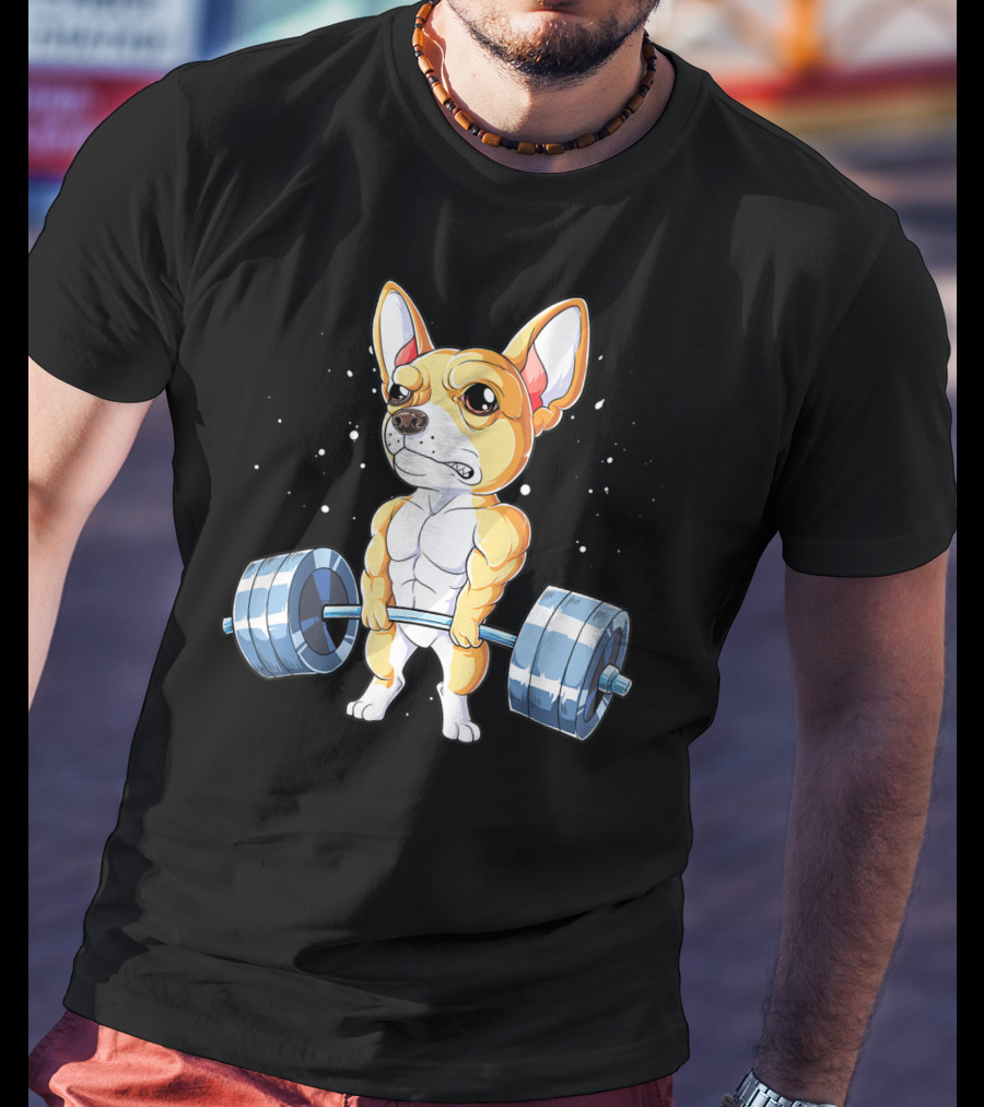 Chihuahua Weightlifting Deadlift Funny Men Fitness Gym T-Shirt