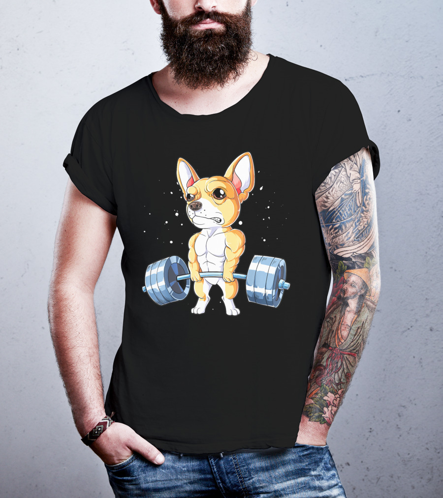 Chihuahua Weightlifting Deadlift Funny Men Fitness Gym T-Shirt
