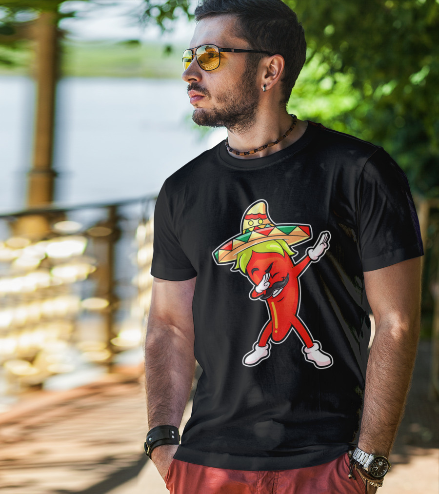Chili Dabbing Pepper With Sombrero Mexican Hot Jalapeno Dab T-Shirt