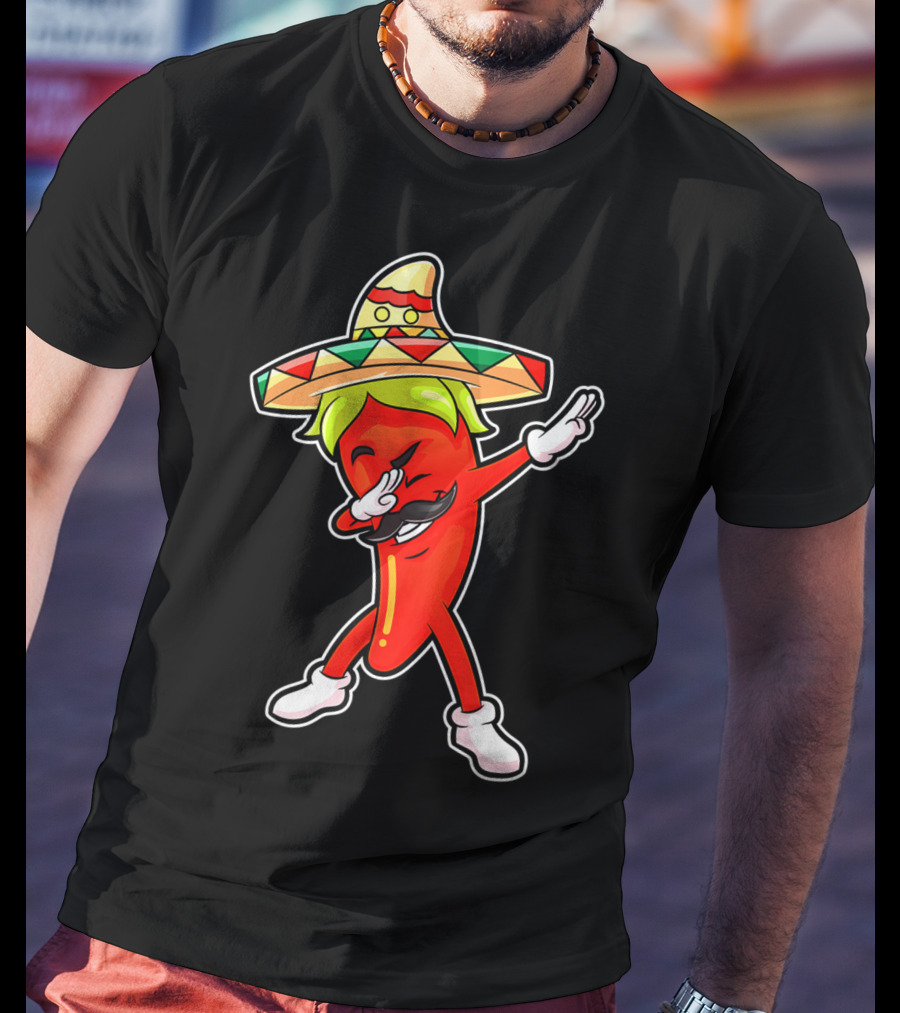 Chili Dabbing Pepper With Sombrero Mexican Hot Jalapeno Dab T-Shirt