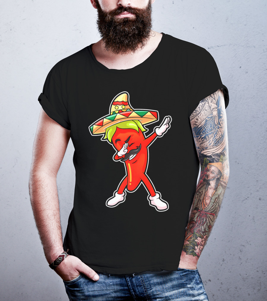 Chili Dabbing Pepper With Sombrero Mexican Hot Jalapeno Dab T-Shirt
