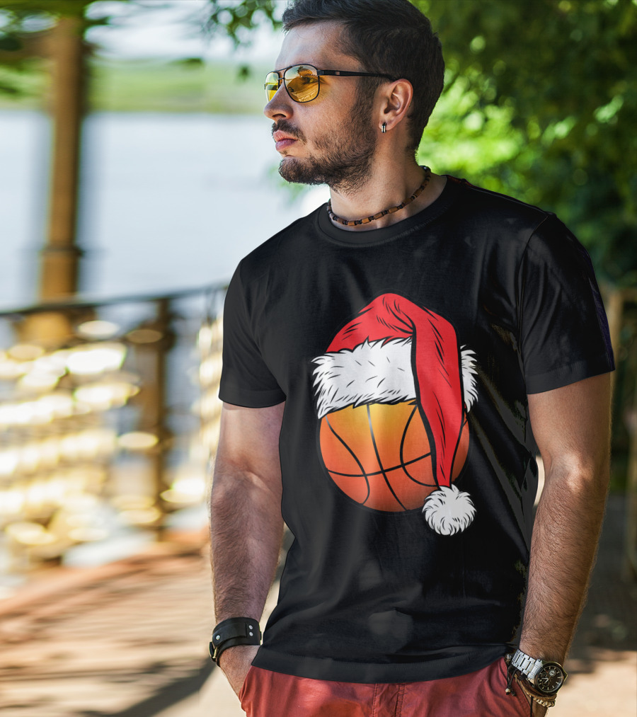 Christmas Santa Basketball Ball Sport T-Shirt