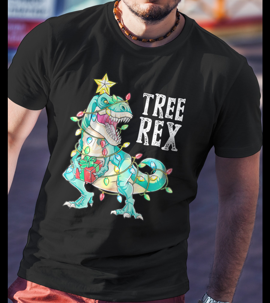 Tree Rex Christmas Kids Dinosaur Lights T-Shirt