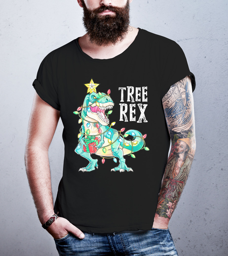 Tree Rex Christmas Kids Dinosaur Lights T-Shirt