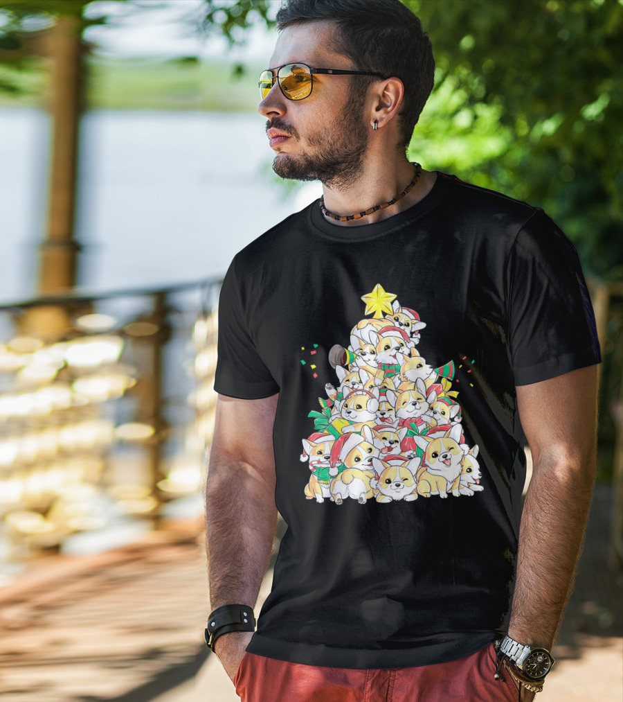Corgi Christmas Merry Corgmas Xmas Tree Santa Hats T-Shirt