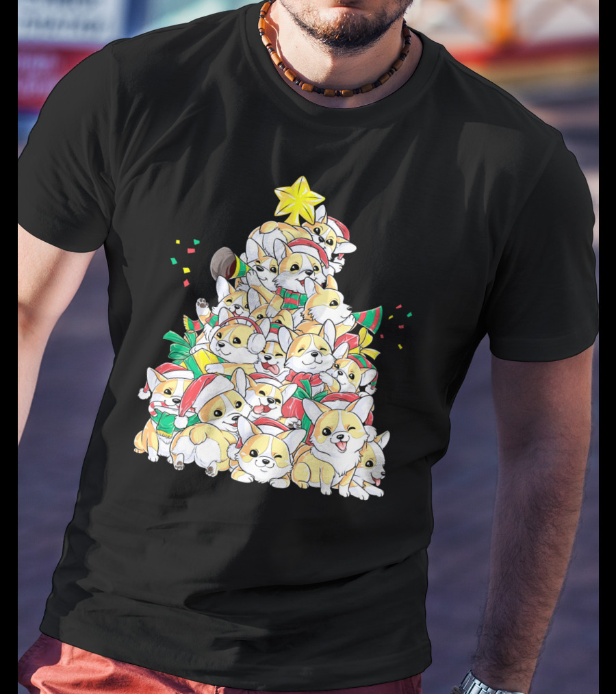 Corgi Christmas Merry Corgmas Xmas Tree Santa Hats T-Shirt