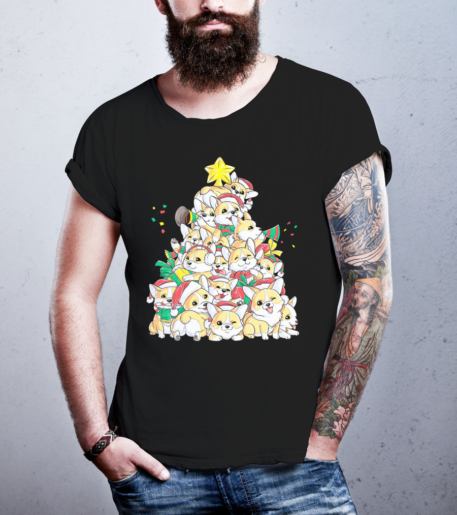 Corgi Christmas Merry Corgmas Xmas Tree Santa Hats T-Shirt