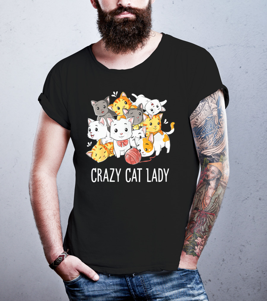 Crazy Cat Lady Funny Cats Kitty Kitten Meme With Playful Yarn Ball T-Shirt