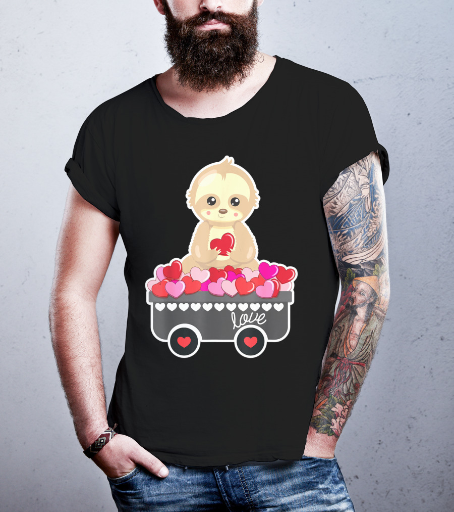 Cute Sloth Love Valentine Hearts In Cart T-Shirt