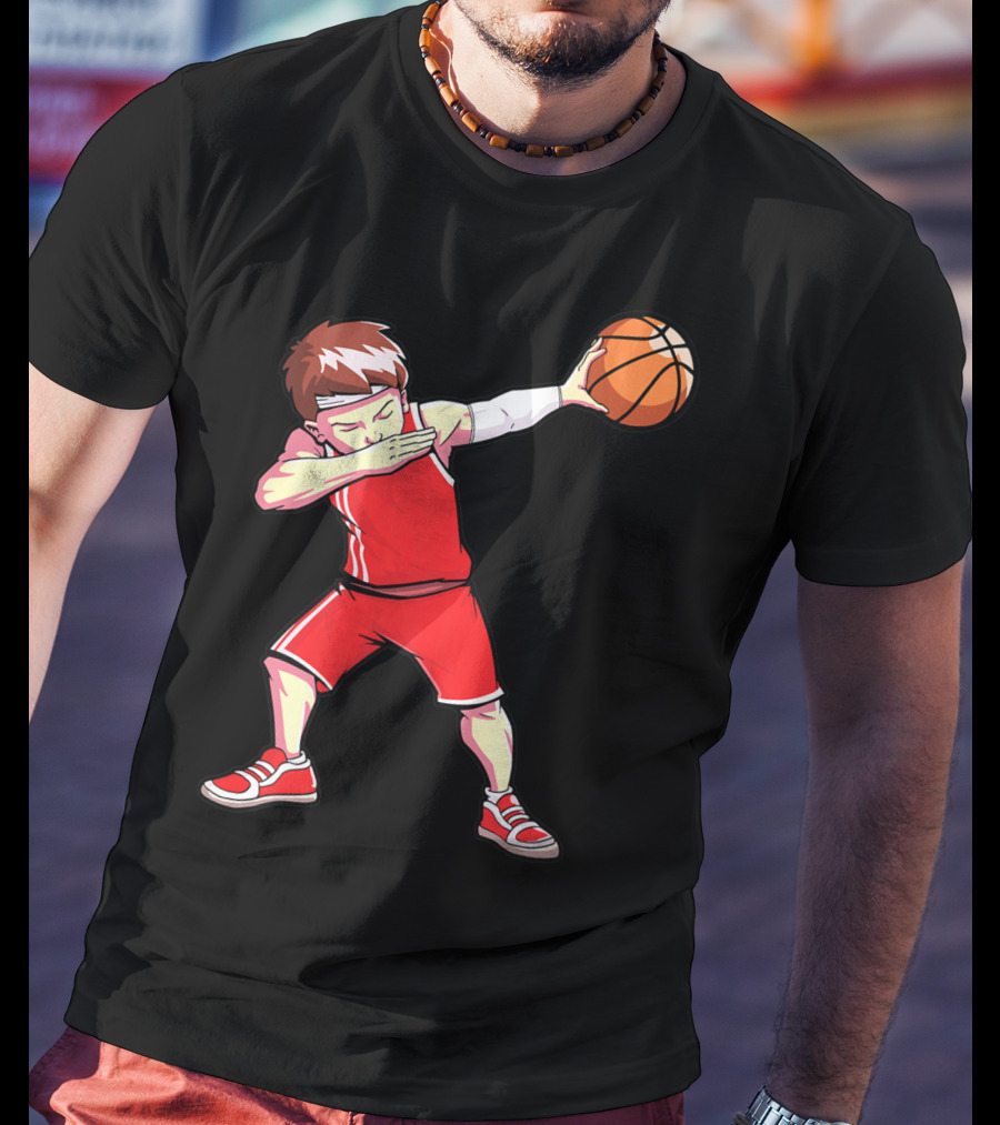 Dabbing Basketball Boy Dab Dance Player In Red Uniform Holding Ball T-Shirt