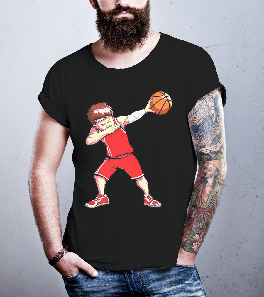 Dabbing Basketball Boy Dab Dance Player In Red Uniform Holding Ball T-Shirt