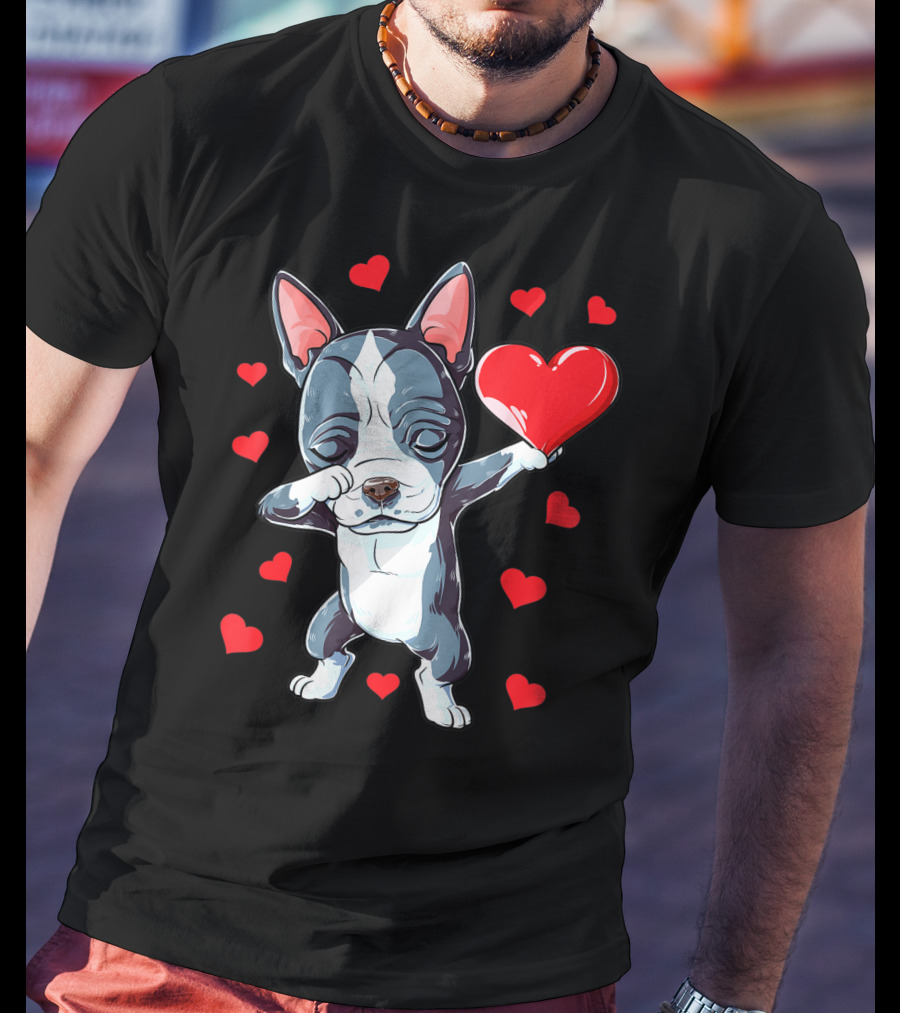 Boston Terrier Dabbing Heart Valentine's Day Dog T-Shirt