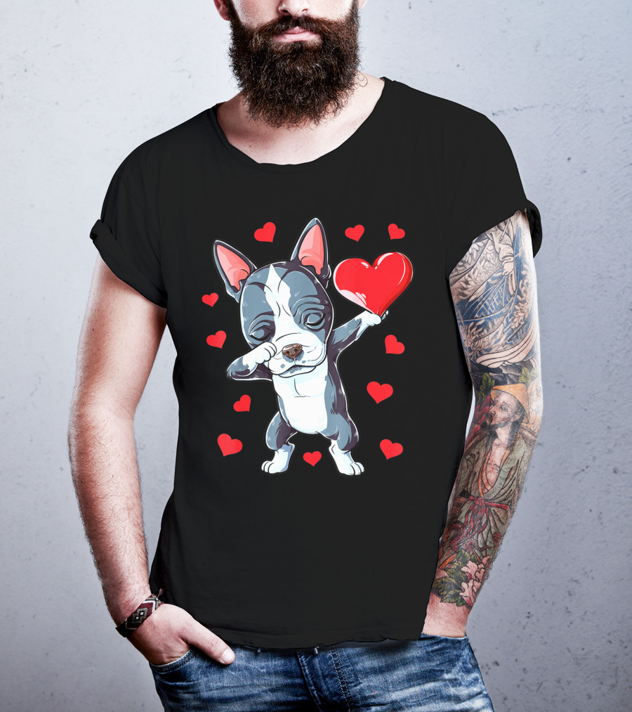 Boston Terrier Dabbing Heart Valentine's Day Dog T-Shirt