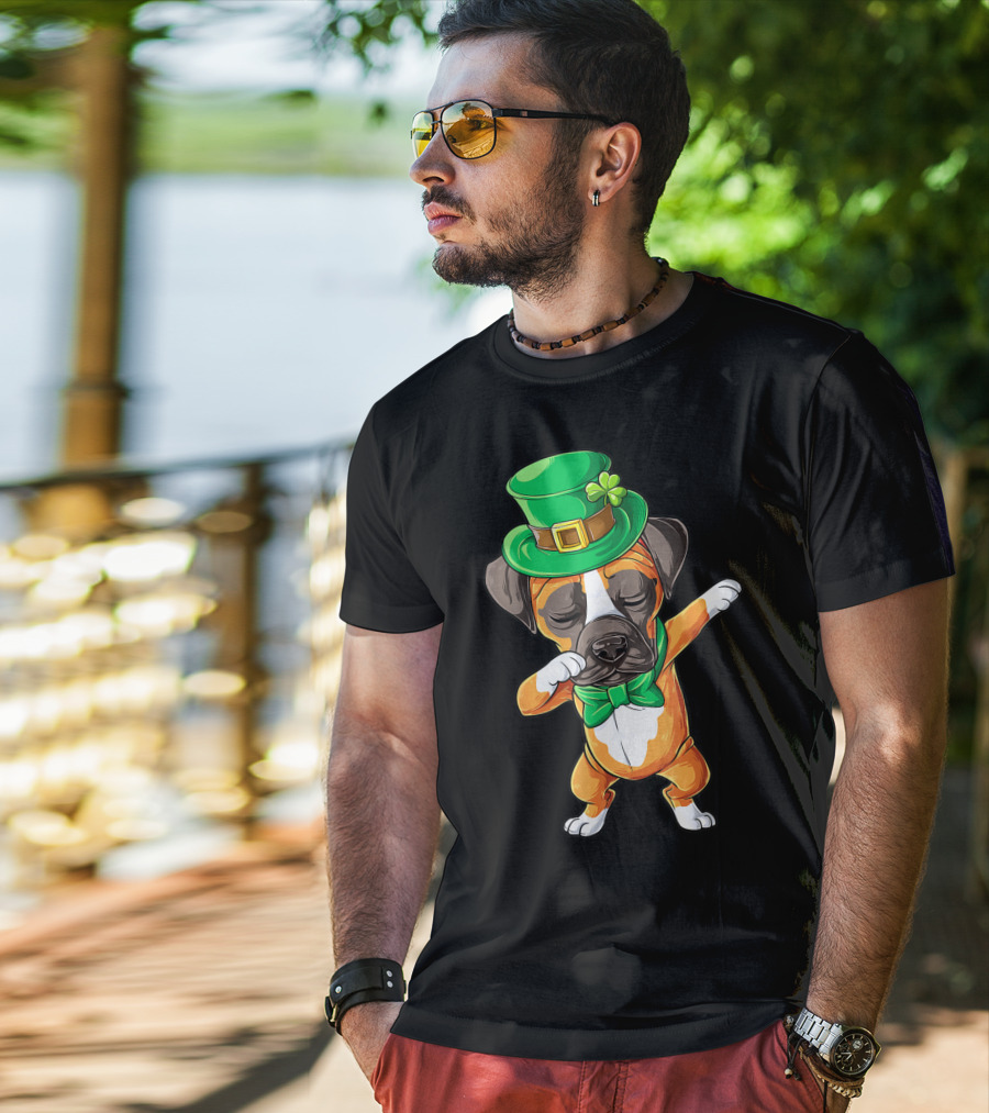 St Patricks Day Dabbing Leprechaun Boxer Dog Boys T-Shirt