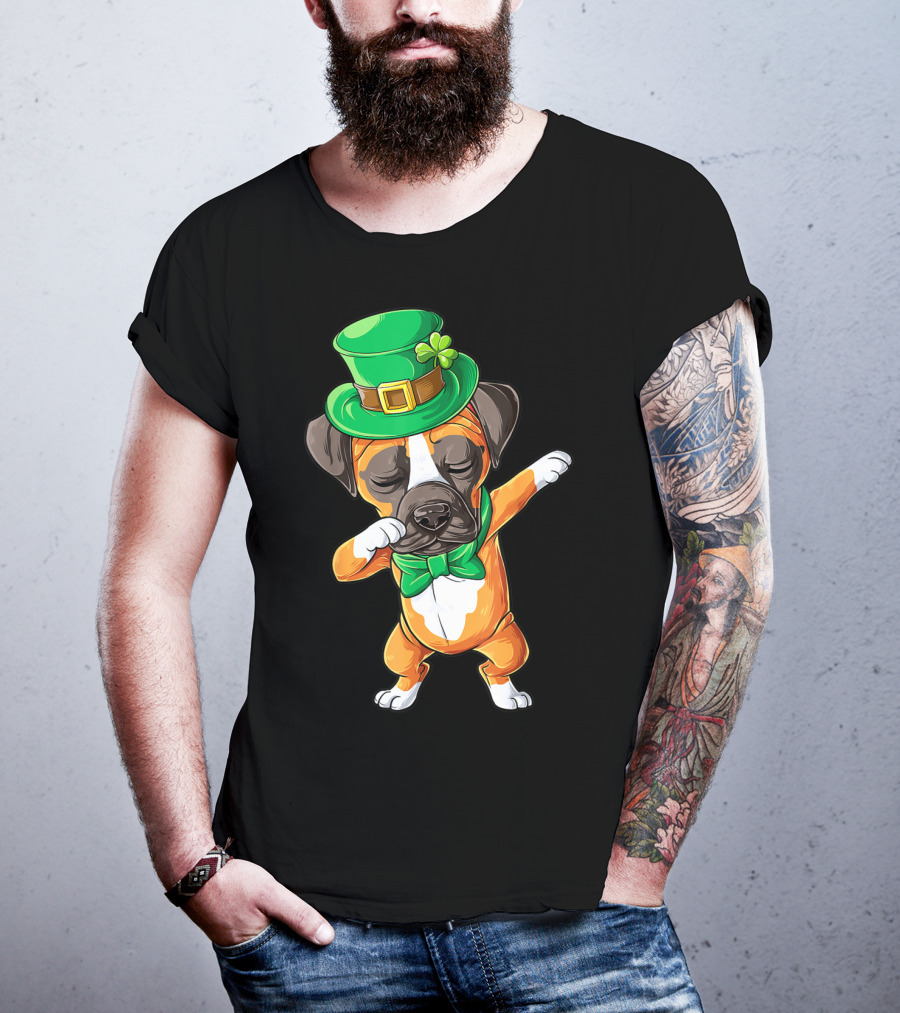 St Patricks Day Dabbing Leprechaun Boxer Dog Boys T-Shirt