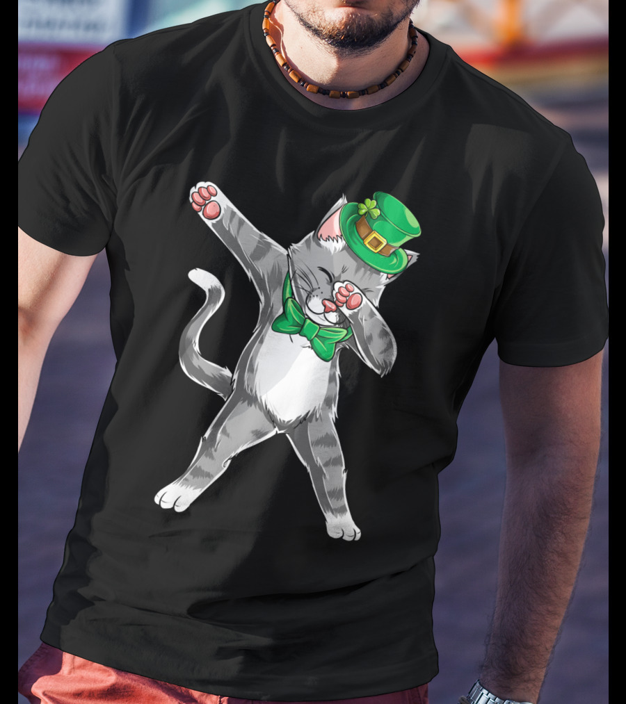 Dabbing Cat Leprechaun St Patricks Day T-Shirt