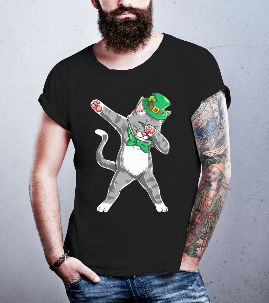 Dabbing Cat Leprechaun St Patricks Day T-Shirt
