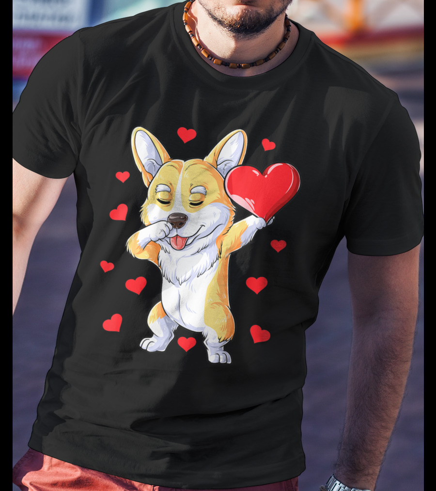 Valentines Day Dabbing Corgi Dog Lover Heart Boys Love T-Shirt