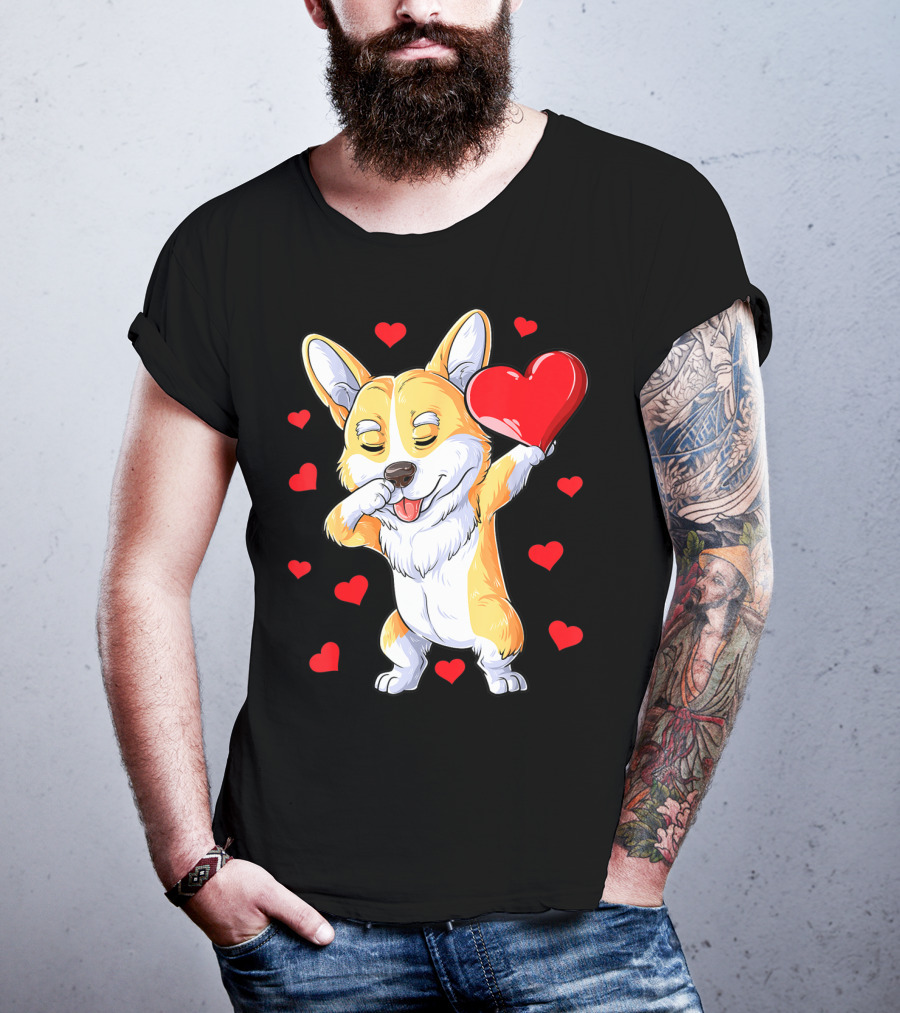 Valentines Day Dabbing Corgi Dog Lover Heart Boys Love T-Shirt