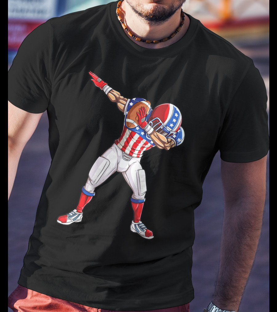 Dabbing Football Player American Flag Fourth Of July USA Merica Men T-Shirt