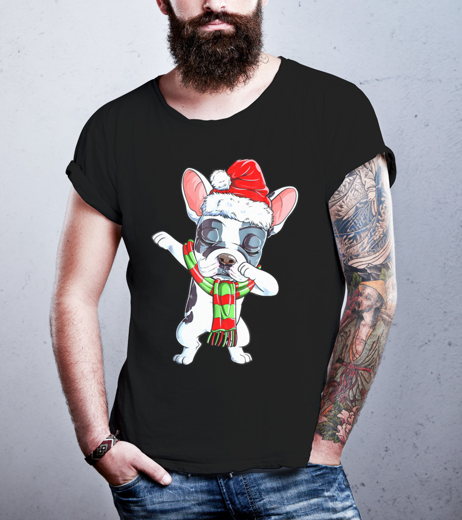 Dabbing French Bulldog Santa Christmas Scarf T-Shirt
