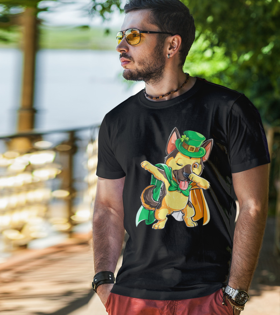 Dabbing German Shepherd Leprechaun St Patricks Day T-Shirt