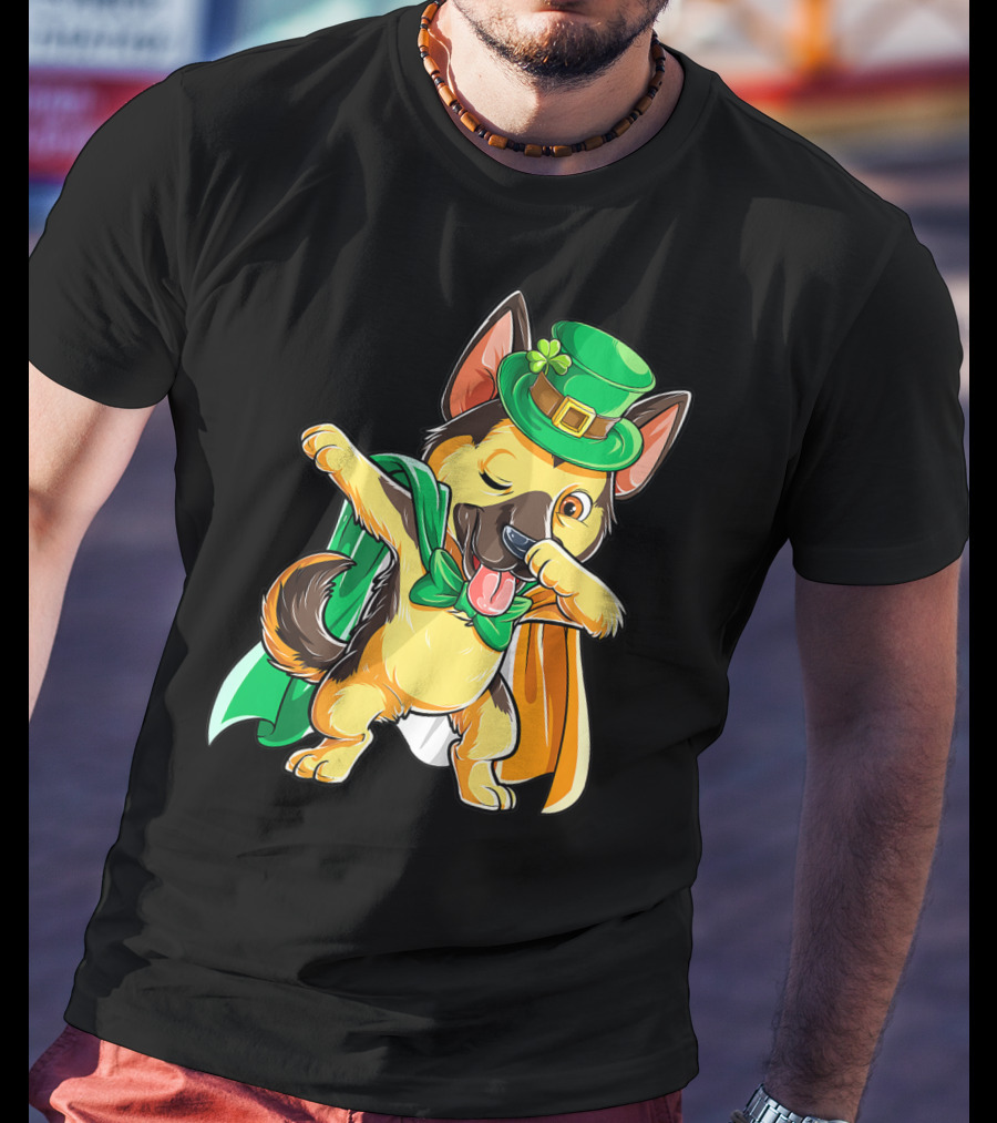 Dabbing German Shepherd Leprechaun St Patricks Day T-Shirt