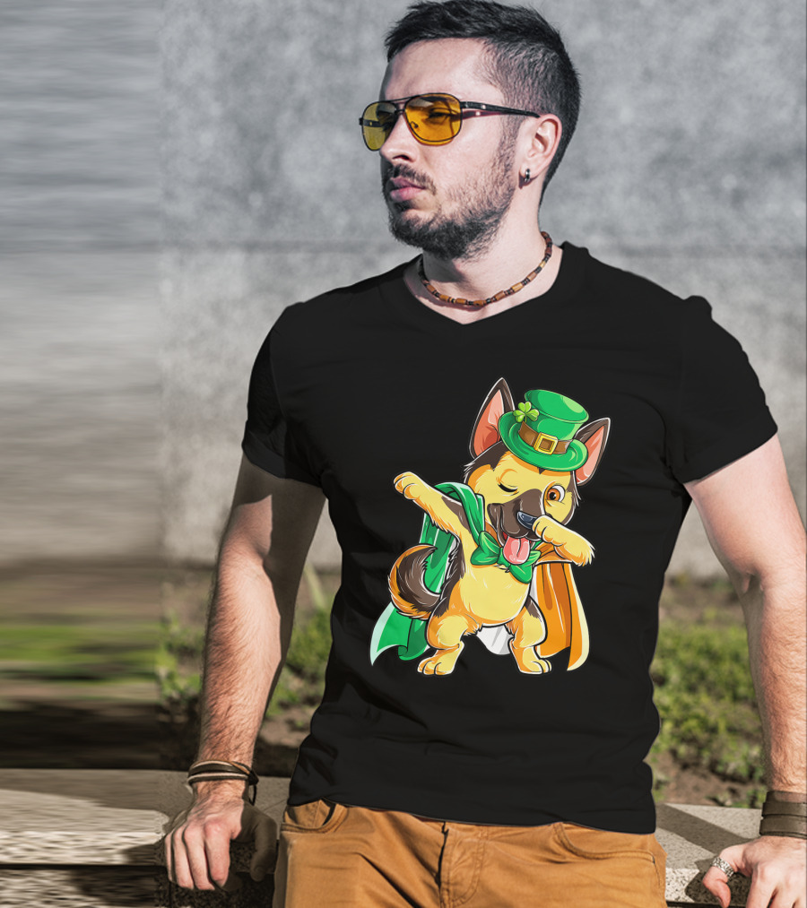 Dabbing German Shepherd Leprechaun St Patricks Day T-Shirt