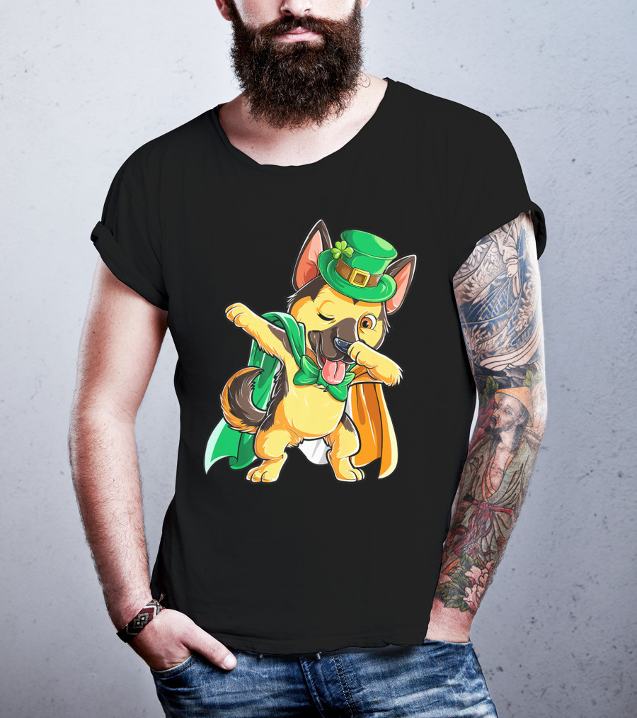 Dabbing German Shepherd Leprechaun St Patricks Day T-Shirt