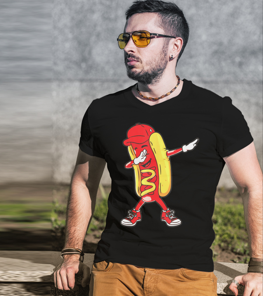 Dabbing Hot Dog Hip Hop Dance With Cap And Sneakers T-Shirt